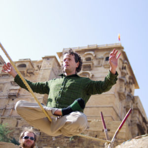 Jason Magness balancing on a slack rope