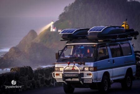 YogaSlackers SlackerVan in the Oregon Coast